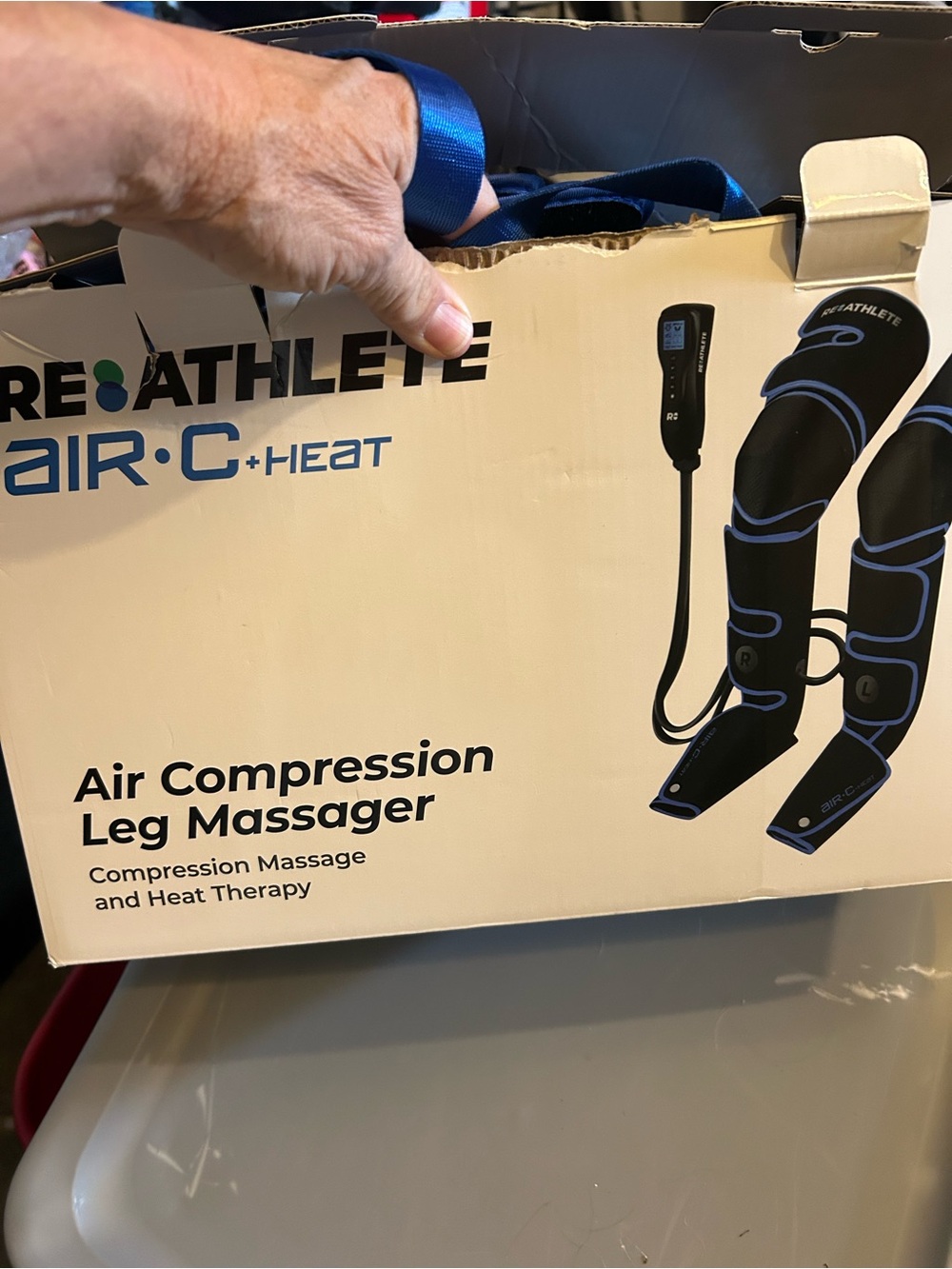 Air Compression Leg Massager with Heat Therapy — Black/Blue